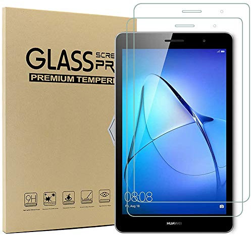 Huawei MediaPad T3 de 8,0 Pulgadas, 2 Unidades, Protector de Pantalla de Vidrio Templado de Cobertura Completa, Borde Redondo, dureza 9H, Cristal Transparente, Resistente a los arañazos,Transparente