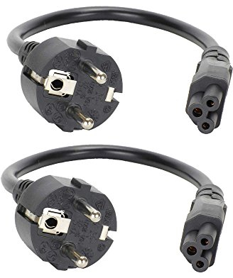 Sparpack: kurzes Stromkabel/Netzkabel (Schutzkontaktstecker auf Kleeblattbuchse). 30cm. 2 Stück.