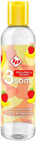 ID Lubricants 3some Flavored Sensual Massage – Strawberry Banana Oral Delight & Warming Fun for Couples Pleasure - 4 fl oz 3in1 Sensual Massage Lube
