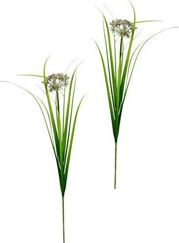 Schafgarbe mit Gras 2er Set Künstliche Blumen Kunstgras Ziergras Kunstpflanzen Feldblume Wilde Kräuter Dekogras Grasbüschel Ziergras Deko Grasarrangement Kunstblume Grünpflanze Schnittlauch