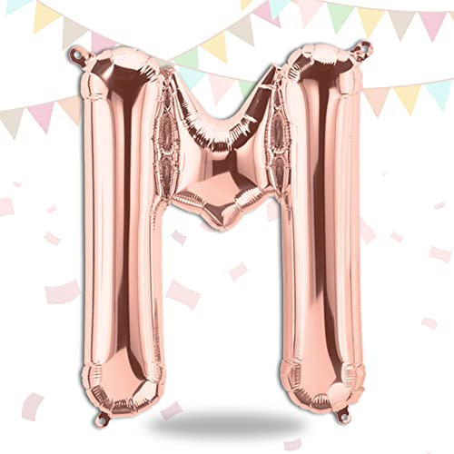 FUNXGO Folienballon Buchstaben Rosegold M - Buchstaben Luftballon Klein M - ca. 40cm Nur Luftfüllung - Ideal für Geburtstag, Hochzeit & Party Deko - Ballon Buchstabe M Rosegold