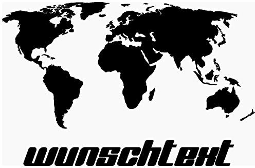 Samunshi® Weltkarte mit Wunschtext Aufkleber in 4 Größen und 25 Farben (80x53cm schwarz)