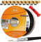 HB-DIGITAL SET 100m Koaxial SAT Kabel 135db Schwarz + 10x F-Stecker vergoldet + 1x Abisolierer | CCS Stahl Kupfer Satellit Antennenkabel 5-Fach geschirmt für DVB-S/S2 -C/C2 -T/T2 DAB+ Radio Anlagen