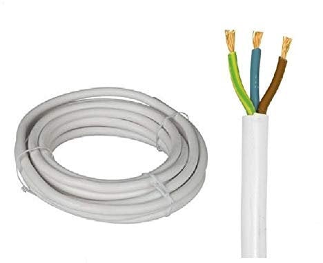 K M Electronics® 3 CORE Mains Cable Wire Flex White 1.0MM 10A 10 AMP 5M