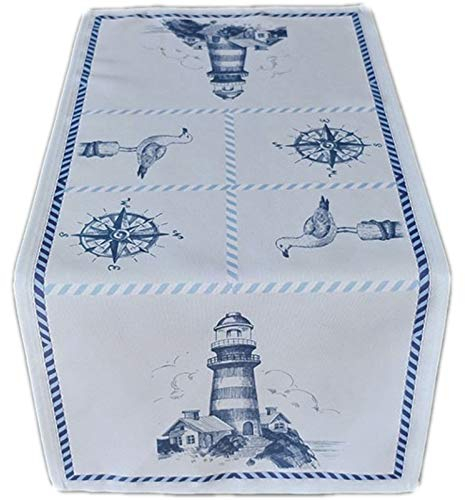 Raebel OHG Leuchtturm Tischdecke Maritim Decke Zierdecke Tischdeko Nautik Gartendecke 100% Polyester (40 x 90 cm Tischläufer)