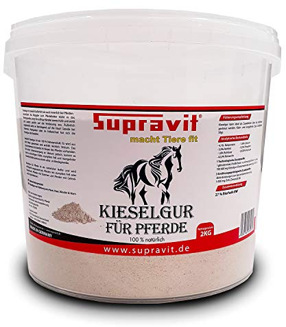 Supravit Kieselgur für Pferde – 2 kg wiederverschließbarer Eimer – Kieselerde, Siliziumquelle für Pferde – Hochwertiges Diatomeenerde-Pulver – Geeignet für Stall & Weide