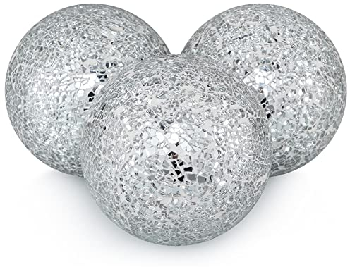MDLUU 10,2 cm dekorative Kugeln, Mosaikkugeln, Tafelaufsatzkugeln für Schalen, Vasen, Esstischdekoration, 3 Stück (Silber)