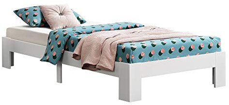 [en.casa] Holzbett Raisio 100x200 cm mit Lattenrost Bettgestell Bett Kiefernholz Massiv Einzelbett Jugendbett Gästebett Weiß