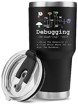 Panvola 'Debugging Definition ' Programmeur informatique Étudiant Enseignant Codeur Programmation Gobelet isolé sous vide Tasse de voyage en acier inoxydable avec couvercle amovible en paille (30 oz)
