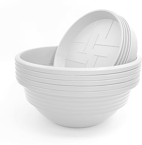 Plastard Pflanzschale mit Untersetzer im 5er Set in Weiß 25 cm Durchmesser große runde Blumenschalen aus Kunststoff für Garten Terrasse Wohnung für Aussen und Innen Schalen Pflanztopf