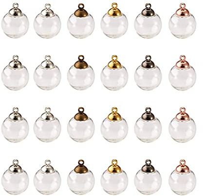 PandaHall 60 Stück Mini-Glaskugel-Flaschen 16 mm Wunschglaskugel mit Messingverschluss für Ohrringe Halskette Schmuckherstellung