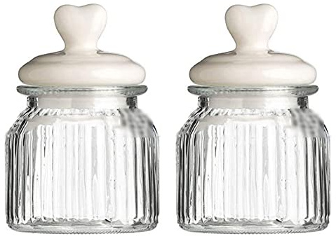 YRHH Süße Gläser, Nordische Keramik Glas Bonbongläser, Versiegelte Gläser, Küche Lebensmittelbehälter Flasche, Gewürzbehälter Mit Herzförmigem Deckel-1pcs