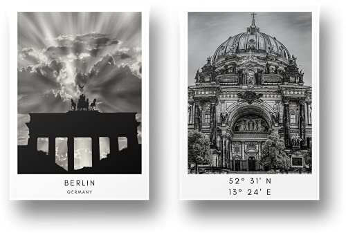 Freyheit | Premium Poster Set | stilvolles 2er-Set mit passenden Bildern in schwarz-weiß | 2 Stück in DIN A4 (21x30cm) | ohne Bilderrahmen » Städte « (Berlin)