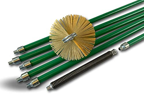 Kit de ramonage pro conduits non gainés | Hérisson acier | Ø 125mm | 8 m en 6 cannes vertes autobloquantes Ø 18mm creuses | Ressort de départ | 5 * 1,4 m + 1 * 1 m | Cheminées | Kibros 5KIT125ACO
