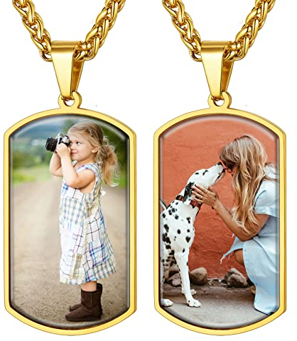 GoldChic Dije Colocar Dos Imagen Personalizada Significativa Placa con Foto Grabada Oro 18K Enchapado Colgante Foto Mujer