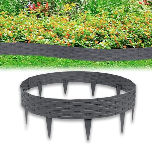 Froadp Rattan Optik Beeteinfassung Rasenkante Set, 100cm Beetumrandungen Kunststoff Rasenkantensteine, Plastik Rasenbegrenzung Beetzaun, Beetabgrenzung Garten Palisaden (30m=30 Stück, Anthrazit)