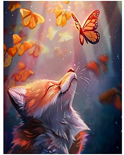 Eckige Steine DIY 5D Diamant Malerei Kit Fuchs und Schmetterling 40x50cm Square Diamond Painting Full Groß Kristall Strass Stickerei Kreuzstich Arts Craft Gemälde Malen nach Zahlen für Wanddekoration