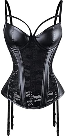 JozAdy Damen Vollbrust Lace Up Kunstleder Corsage Korsett Übergrößen Schwarz