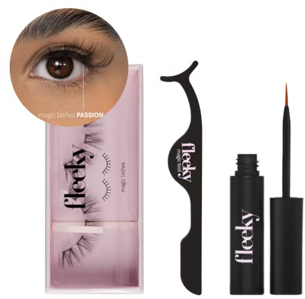fleeky Magic Lashes - Vegane & tierversuchfreie fake Lashes für deinen perfekten Augenaufschlag on fleek, künstliche Wimpern zum Kleben aus Synthetikhaar (mit Lashhelper und Glue, Passion)