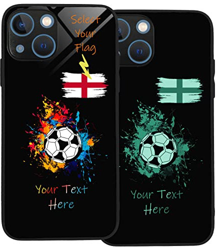 Personalised Case for iPhone 13, Slim Anti Scratch Glass panel with shockproof TPU Rims | Glow in the Dark Case | Custom Phone Case-Football-1