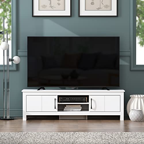 Galano Limestone Wide TV Stand – 150 cm Entertainment Unit for TVs up to 65 Inches – 2-Door Storage Cabinet – White Finish