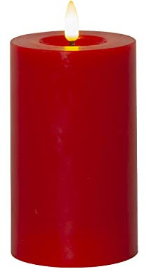 LED Stumpenkerze LINA - Echtwachs - realistische 3D Flamme - Batterie - Timer - rot (15 cm)