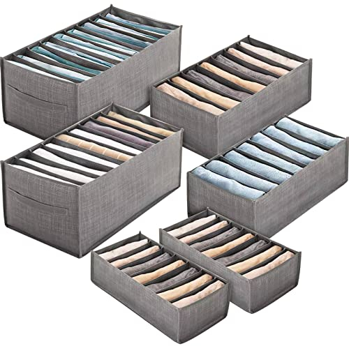 Cajas para Guardar Calcetines y Ropa Interior, Organizador de Cajones de 46 Celdas, Caja de Almacenaje Plegable, para Guardar Bufandas, Corbatas, Cinturones y Otros Accesorios (Juego de 6, Gris)