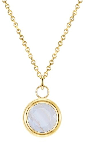 GLANZSTÜCKE MÜNCHEN Damen Kette 925/- Sterling Silber gelbvergoldet 14 Karat Streifenchalcedon hellblau Silberhalskette