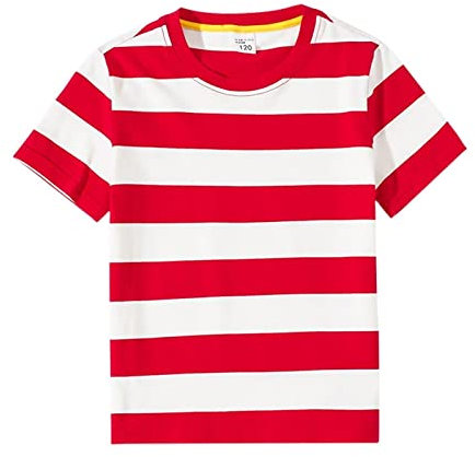 Cozozn Boys' Short Sleeve Striped T Shirt Cotton Kids Crew Neck Tees Tops, Red and White Stripes, 2-3 Years