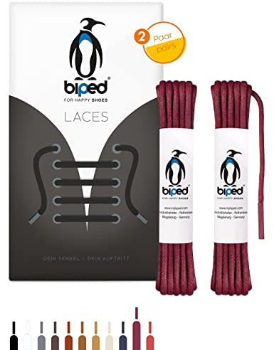 biped LACES 2 pares de cordones encerados redondos - hechos de algodón ø 3 mm - resistentes al desgarro - cordones premium para zapatos de cuero y zapatos de trabajo z2915(#38 bordeaux,60 cm)