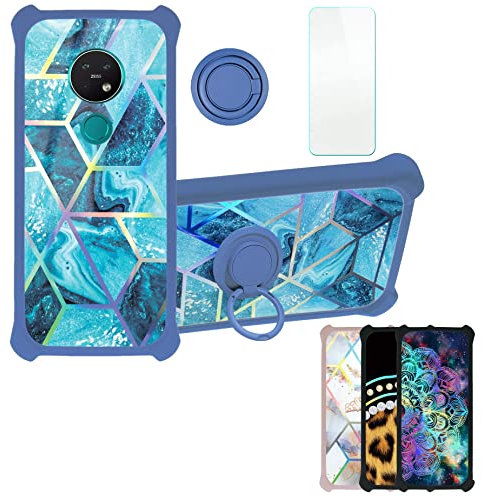 Aroepurt Hülle Für Nokia 7.2 hülle Kompatibel mit Nokia 7.2 Hülle Case Handyhülle Schutzhülle Cover [Mit 9H Härte HD Schutzfolie] PC + Silikon Ständer IMDL-LS