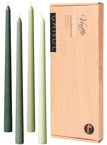 Viyffo 12 Inch Green Taper Candles 4 Pack Unscented Smokeless Long Tall Tapered Candles for Candlesticks Sticks Wedding Home Decor Dinner