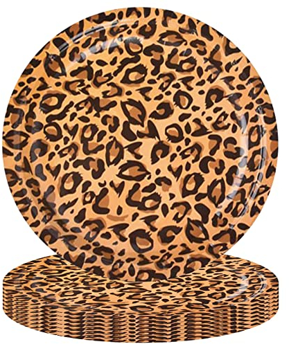16P Jungle Safari Animal Party Leopard Print Paper Plates 9 inch,Jungle Animal Party Paper Plates,Jungle Theme Party Tableware Decorations Set for Kids Jungle Safari Reptile Party Supplies