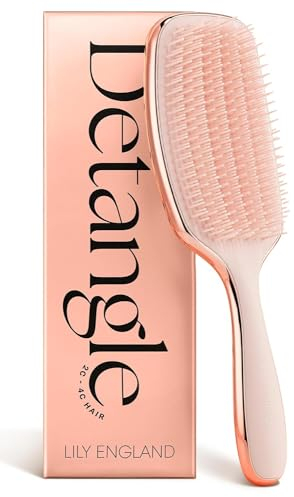 Lily England Curly Brush for Detangling & Styling - Pain-Free Curl for Wet & Dry Hair With Flexible Bristles - Easy to Hold for Curly Women 3c to 4c Hair, Rose Gold