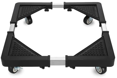 HQO LOVL Mini supporto per frigorifero con 4 ruote di bloccaggio, 45 - 65 cm, regolabile, base per lavatrice, per mobili, frigorifero, asciugatrice (nero)