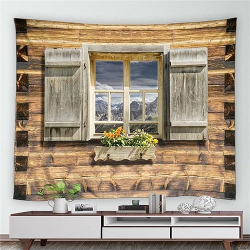 Sxakswol Wandteppich Groß Landhausstil Wandbehang Holzhaus Tapisserie 3D Wandtuch Landhausstil Wandteppiche Aesthetic für Wohnzimmer Schlafzimmer Wohnheim Wanddeko, 180x200 cm
