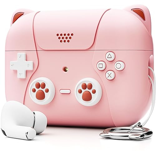 NIUTRENDZ Niedliche Katze Silikon Hülle für AirPods Pro 2nd Generation Case Cover Klassische Handheld Spielkonsole Design Schutzhülle (Rosa)