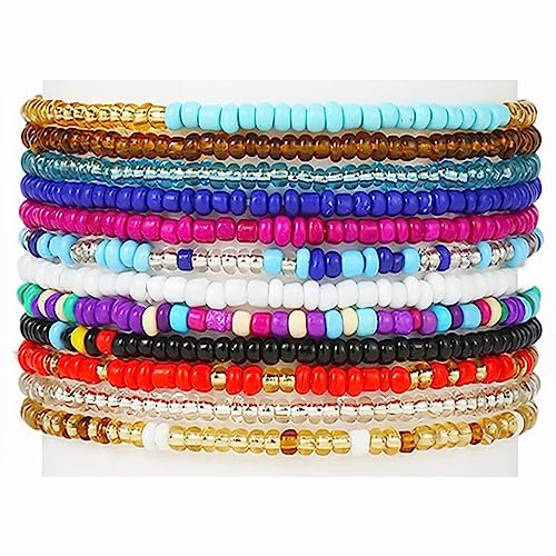 Bracelet de cheville bohème, perles faites à la main, bracelet de cheville d'été, fil élastique, perles multicouches, bijoux de pied pour femmes et filles, 20 centimeters, Perles en verre, perles