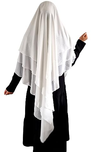 Yaqeen 3 lagiger XL chiffon Khimar blickdicht Hijab Kopftuch Jilbab Muslima Gebet (weiß)