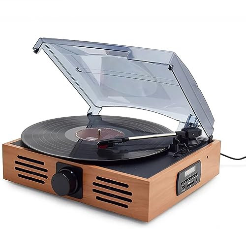 MegLob Tourne-Disque Vinyle Rétro, Platine Vinyle Portable, Gramophone Vintage avec Radio, Platine Vinyle LP 33/45/78 TR/Min, Double Haut-Parleurs Intégrés, Décoration Rétro De Salon