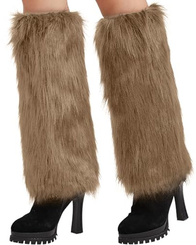 Nanxson Femmes Jambière Guêtres Fourrure Genouillères Chauffe-jambes Chaud Hiver pour Halloween Noël Nouvel An Fête (Khaki)