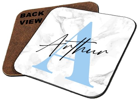 Personalised Coaster Initial with Name, Alphabet, Tableware, Coffee, Tea, Drink Coaster. (Square Shaped Coaster)