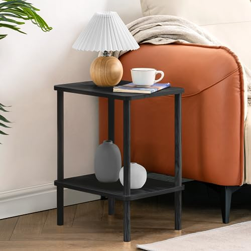 APICIZON Table d'Appoint à 2 Niveaux, Table de Chevet Étroit en Bois, 40 x 30 x 52 cm, Design Moderne pour Chambre, Salon, Bureau ou Balcon, Facile à Monter, Noir