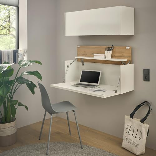 Lomadox Homeoffice Set weiß mit Eiche 2-teilig modern, 1 Sekretär, 1 Hängeschrank