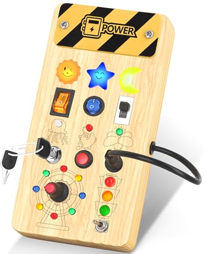Mamaeco Montessori Spielzeug Busy Board Activity Board ab 1 Jahr Montessori Holzspielzeug mit 8 Schalter 17 LED Lichtschalterspielzeug Sensorisches Lernspielzeug für Jungen und Mädch ab 1 2 3 4 Jahre