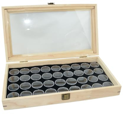 Boîte en bois de cœur naturel avec couvercle en verre et présentoir à bijoux au choix (étui avec insert noir pour 36 casseroles)