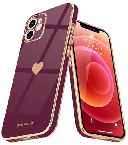 Teageo Coque Compatible avec iPhone 12, Jolie Coque de téléphone pour Filles, Protection Luxueuse d'appareil Photo galvanisé, Coque de téléphone Antichoc pour iPhone 12, Rouge Cerise