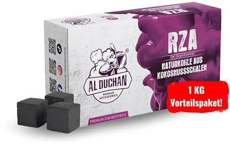 Al Duchan Shisha Kohle Naturkohle – Premium Kokoskohle für Wasserpfeife – 1KG, 4KG, 10KG, 20KG – Hohe Hitze, Lange Brenndauer (RZA 26x26x26mm 1KG)