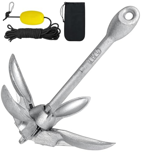 PEILU Faltbare Anker für Boote 1500g Bootsanker Set mit Klappanker, 10m Ankerleine, Karabiner, Ankerboje & Tragtasche, Verzinkt Enterhaken für Kanus/Paddelbretter/Kajaks/Schlauchboote