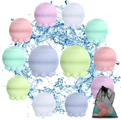 Lottsall Wiederverwendbare Wasserbomben Magnet Selbstschließend Wiederverwendbar Schnell Wiederbefüllbare Silikon Wasserbomben Für Wasserschlachten, Familienaktivitäten (Oktopus 12 Stück)